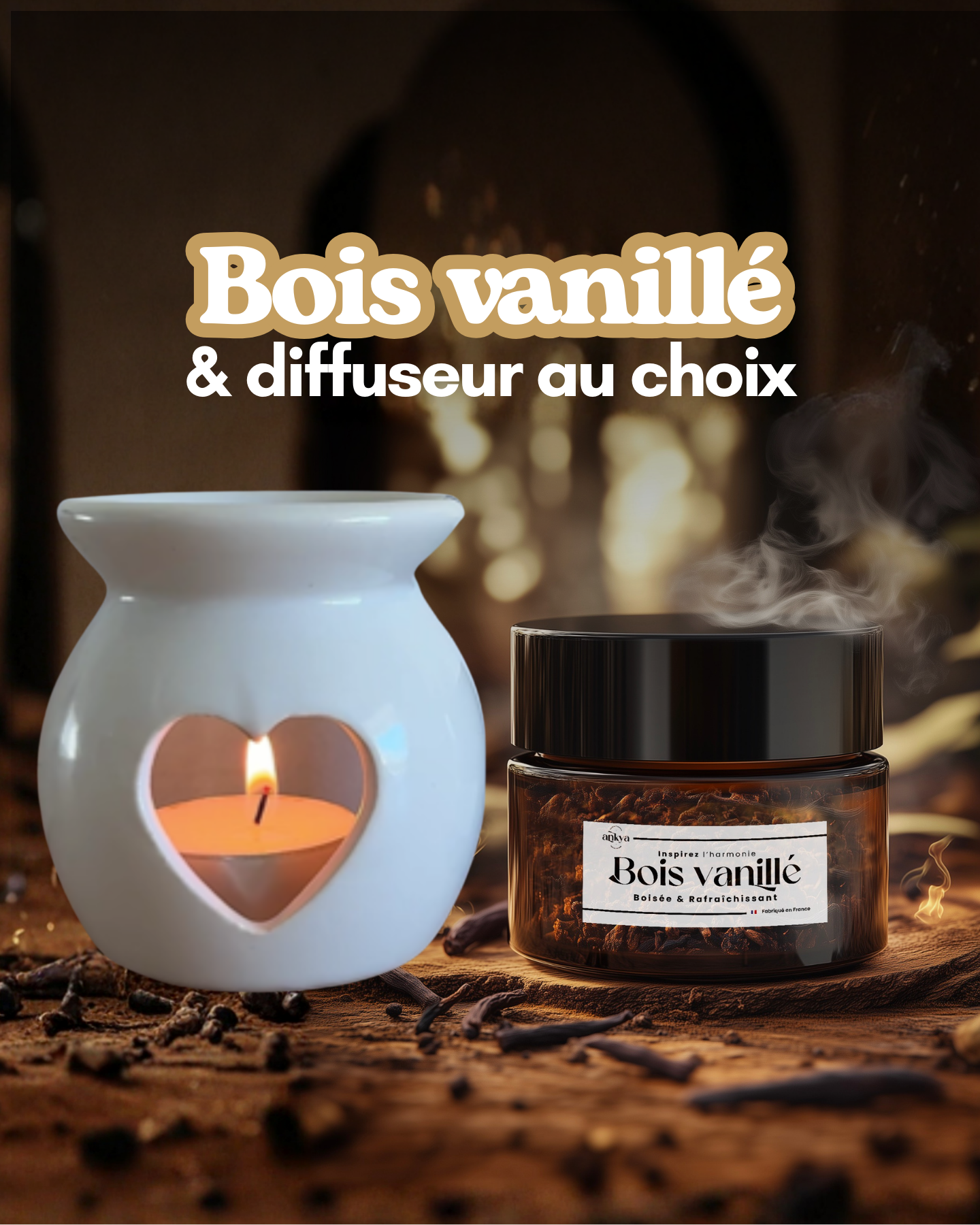 Duo St-Valentin "Gourmandise" - Bois vanillé & Diffuseur